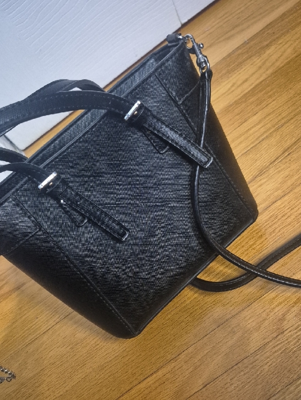 Guess Black Mini Crossbody Tote with Silver Charm - Picture 6 of 8